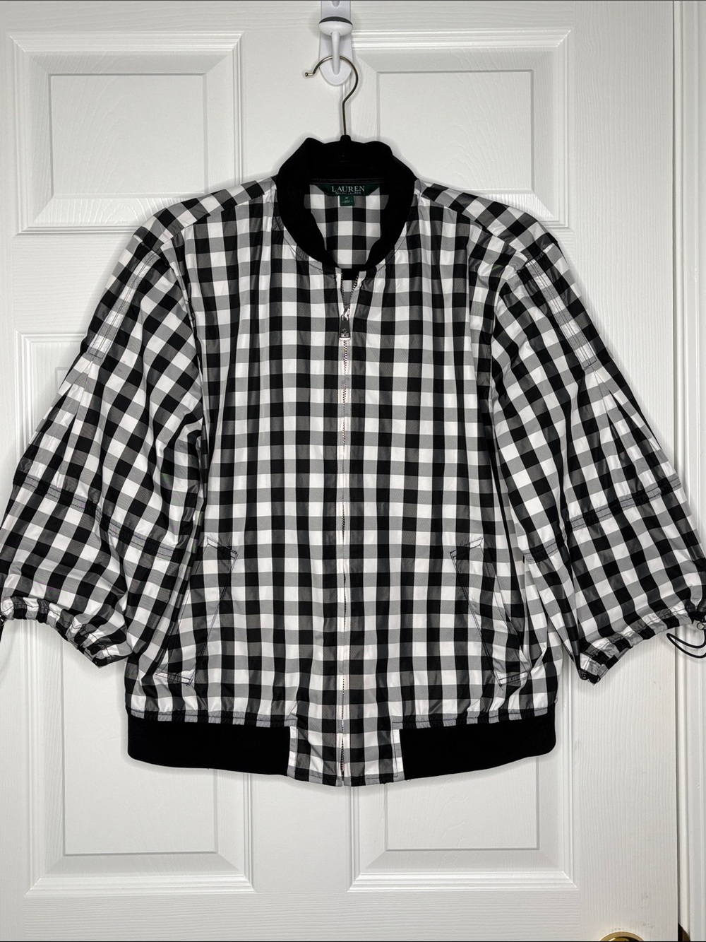 Lauren Ralph Lauren Black & White Gingham Bomber Jacket Size M